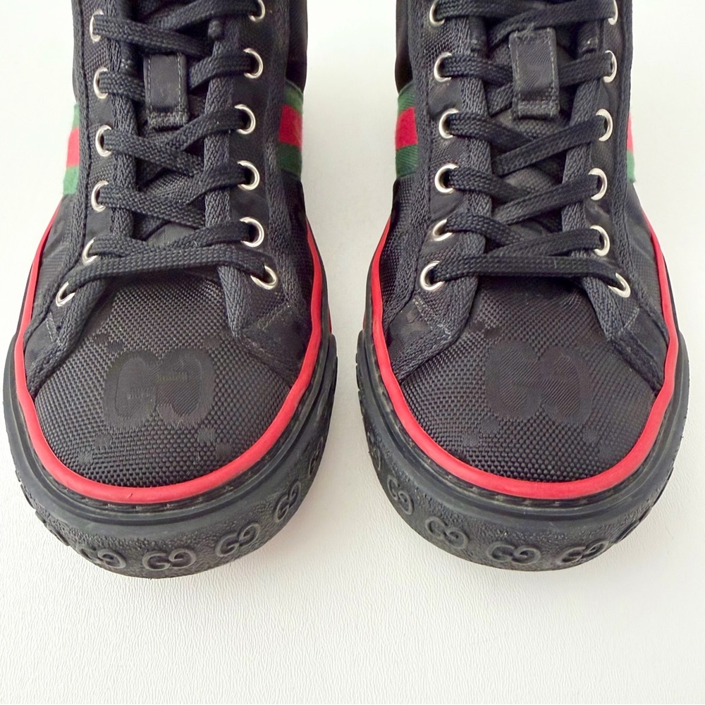 GUCCI | Tennis 1977 Off The Grid Black GG Eco Nylon Web High Top Sneakers EU 37 - Picture 3 of 13